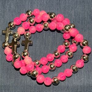 Pink and black zinc cross bracelet